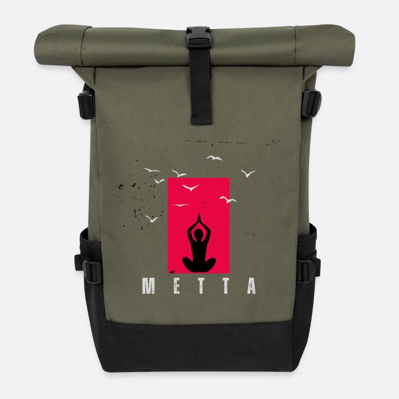 Metta Meditation - Roll Top Backpack - olive/black