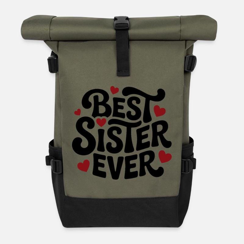 Best Sister Ever Schwesterherz - Rolltop Rucksack - Olive/Schwarz
