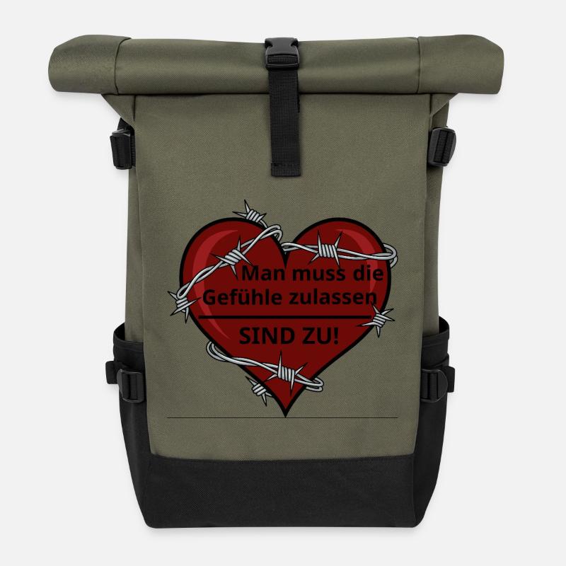 Sarkastisches Herz mit Stacheldraht - Rolltop Rucksack - Olive/Schwarz