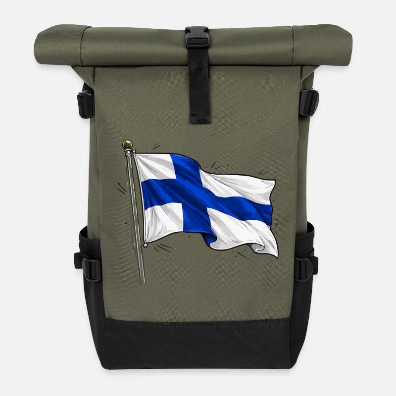 Finland Flag - Roll Top Backpack - olive/black