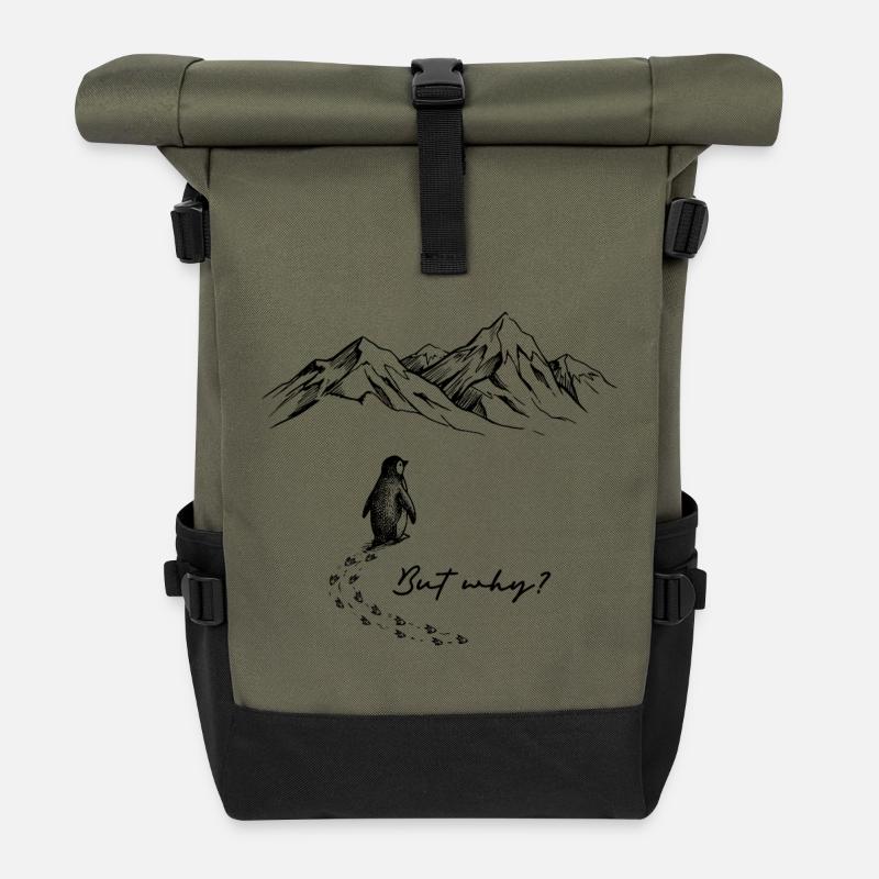 But why? Pinguin Meme Schneespur Eis Berge Schnee - Rolltop Rucksack - Olive/Schwarz