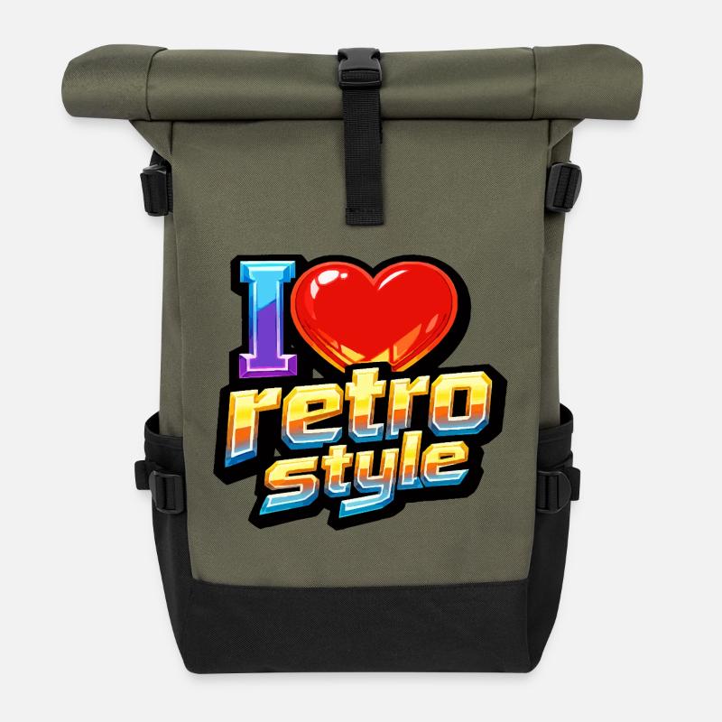 I Love Retro Style - Roll Top Backpack - olive/black