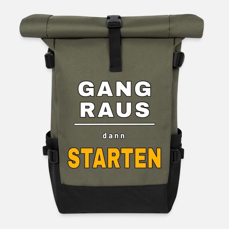 Gang raus dann starten - Lustiger Auto Spruch. - Rolltop Rucksack - Olive/Schwarz