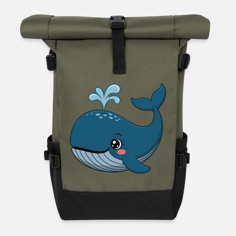Wal Comic süß Blauwal Kawaii - Rolltop Rucksack - Olive/Schwarz