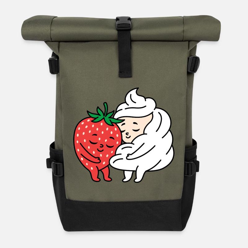 Strawberry and Cream love - Roll Top Backpack - olive/black