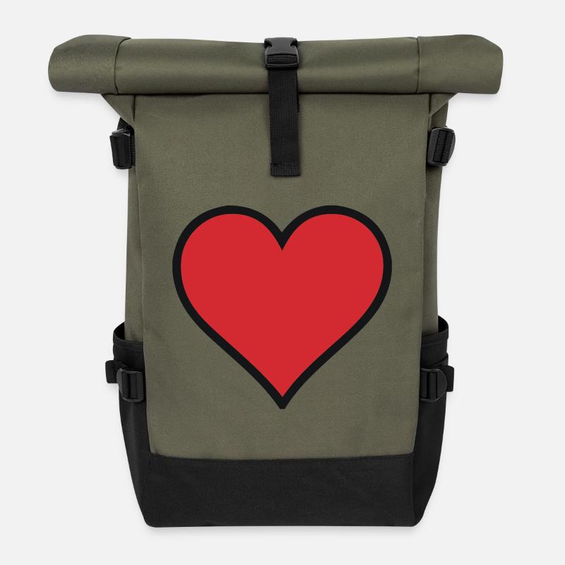 Heart - Roll Top Backpack - olive/black