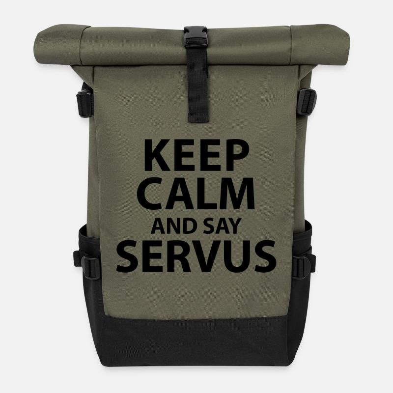 Keep calm and say Servus - Rolltop Rucksack - Olive/Schwarz