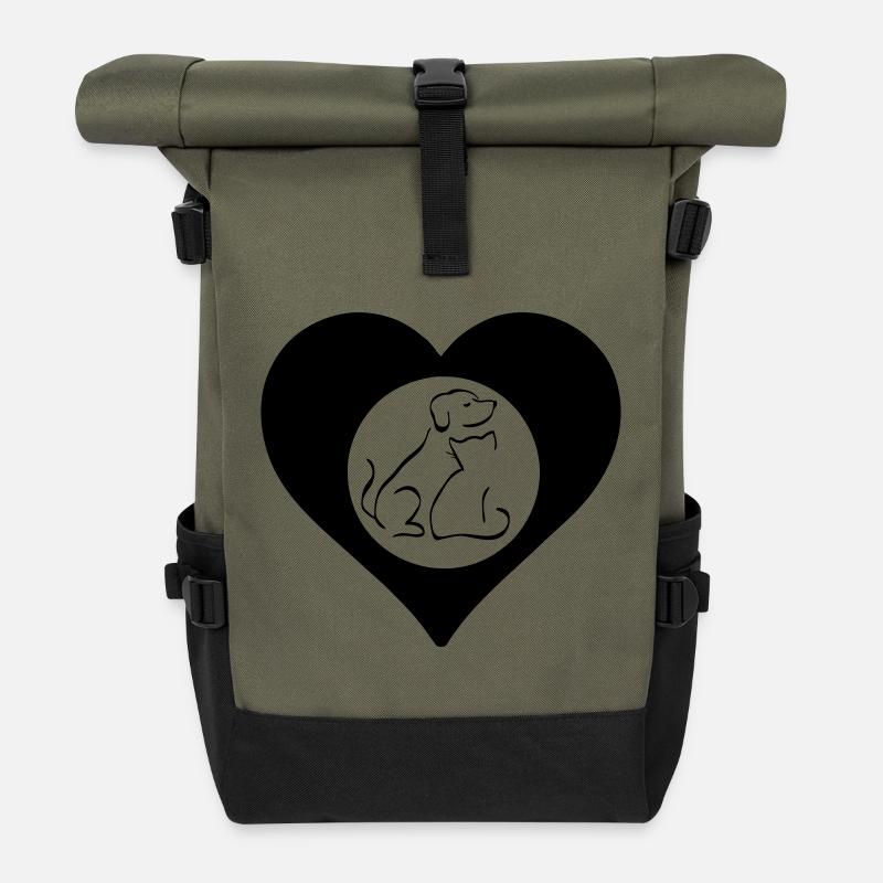 Herz voller Tierliebe / Animal Heart - Roll Top Backpack - olive/black