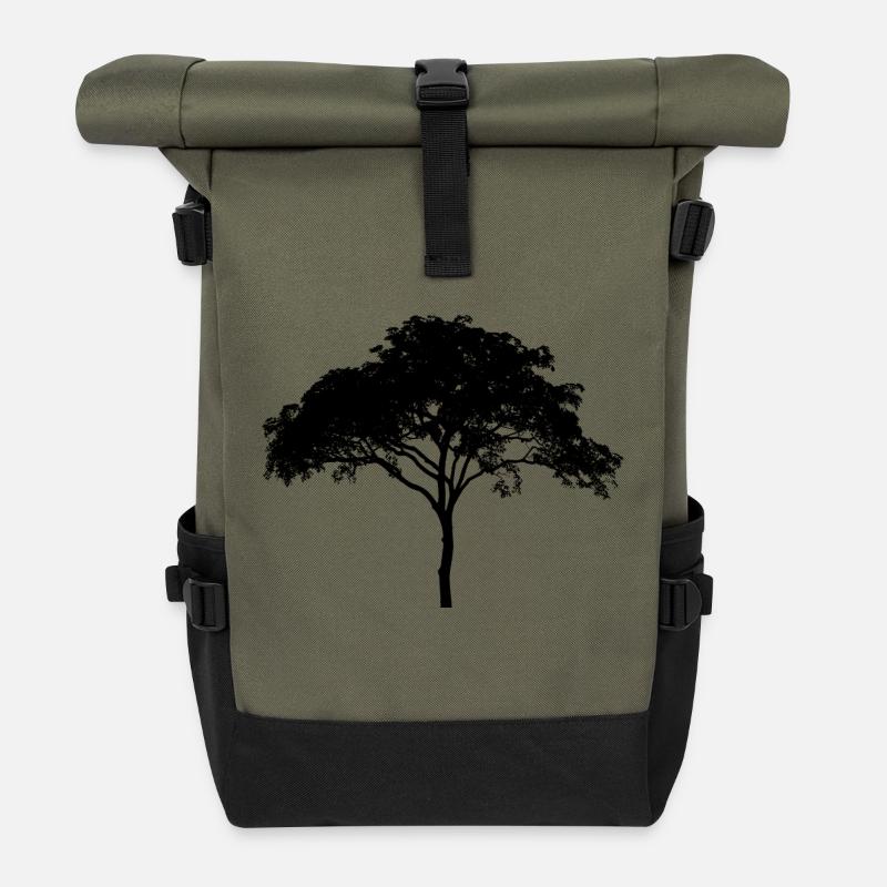 Stammbaum des Lebens mit Ästen, Blättern + Stamm - Rolltop Rucksack - Olive/Schwarz