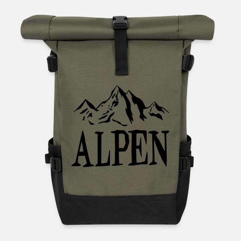 Alpen Berge01 - Rolltop Rucksack - Olive/Schwarz