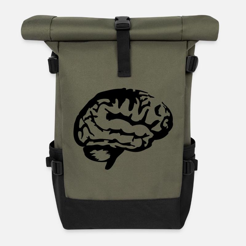Brain_silhouette - Rolltop Rucksack - Olive/Schwarz