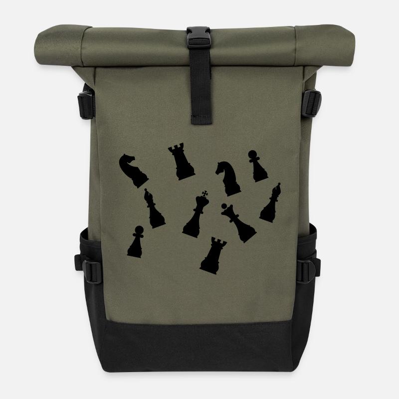 Schach Figuren - Rolltop Rucksack - Olive/Schwarz