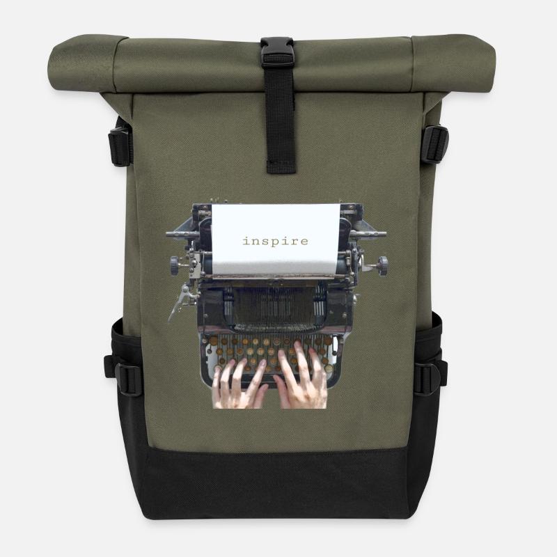 Inspire Typo Vintage Typewriter - Roll Top Backpack - olive/black