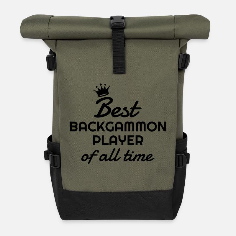 Backgammon / Spiel / Player / Schach - Rolltop Rucksack - Olive/Schwarz