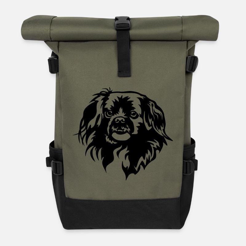 Tibet Spaniel Kopf - Rolltop Rucksack - Olive/Schwarz