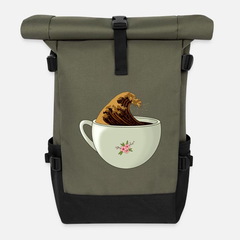 Die große Welle Koffein - Rolltop Rucksack - Olive/Schwarz