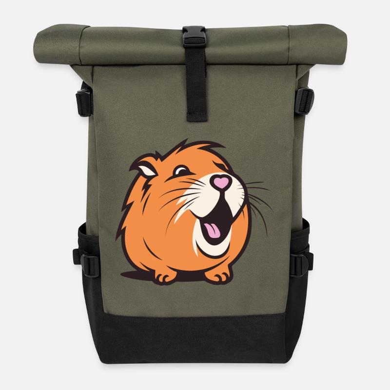 Fröhliches Capybara / Meerschweinchen / Hamster – Herz - Rolltop Rucksack - Olive/Schwarz