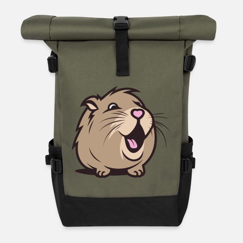 Fröhliches Capybara / Meerschweinchen / Hamster – Herz - Rolltop Rucksack - Olive/Schwarz