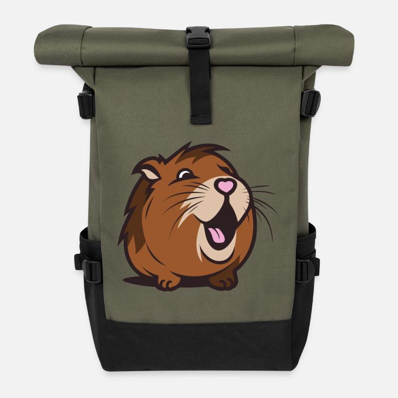Fröhliches Capybara / Meerschweinchen / Hamster – Herz - Rolltop Rucksack - Olive/Schwarz