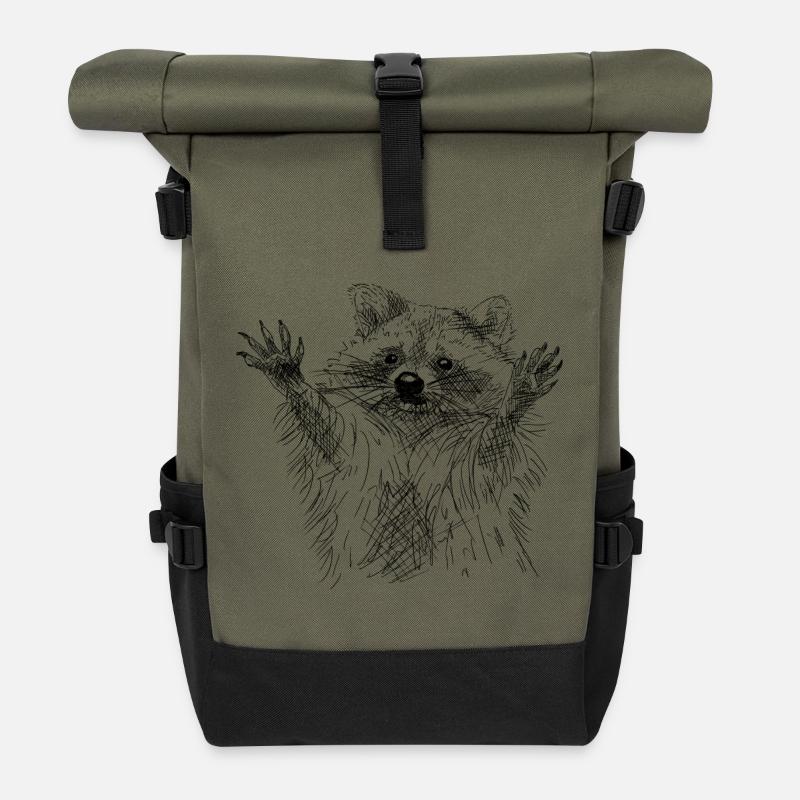 Waschbär - Rolltop Rucksack - Olive/Schwarz