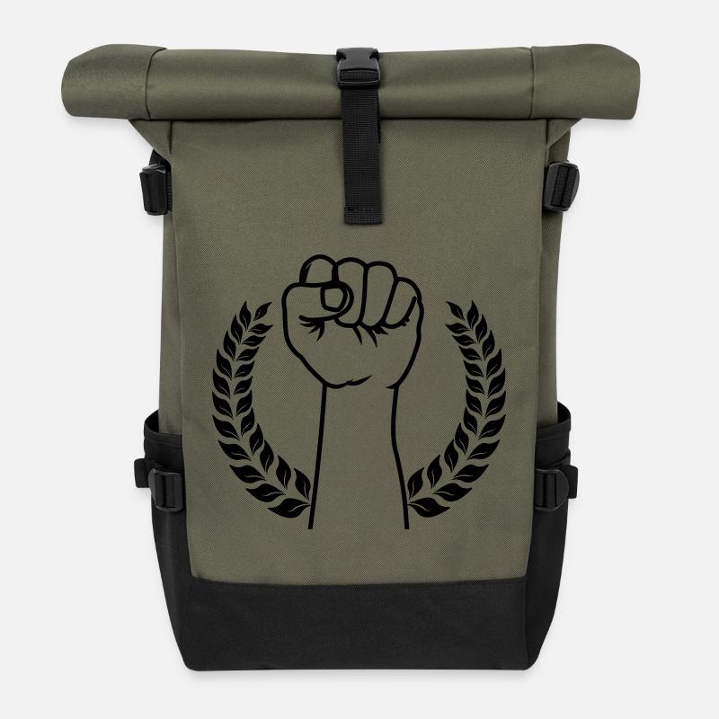 Faust im Lorbeerkranz hochgehalten - Rolltop Rucksack - Olive/Schwarz