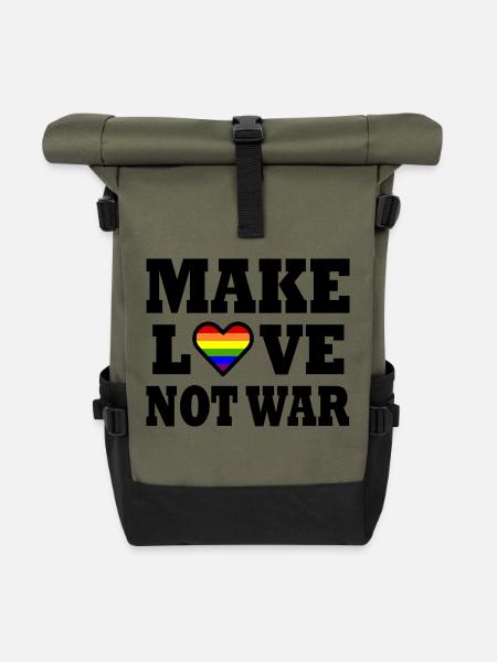 Make love not war - Rolltop Rucksack - Olive/Schwarz