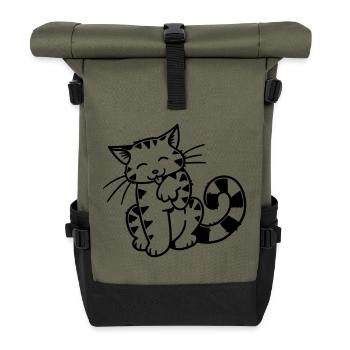 Cartoon Kitten - Roll Top Backpack - olive/black - Front