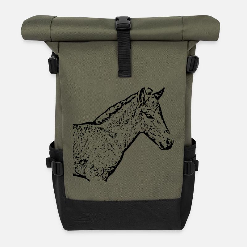 Pferde T-shirt Geschenk Reiter  - Rolltop Rucksack - Olive/Schwarz
