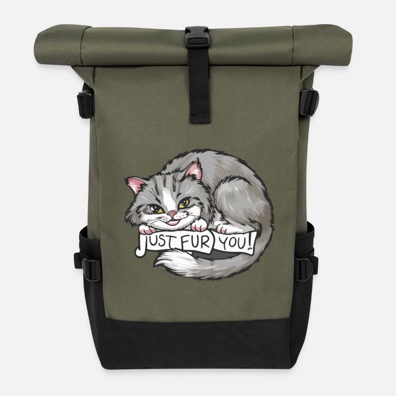 Cat_Just fur you - Roll Top Backpack - olive/black