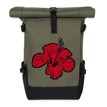 Blume rot rote Blumen rot rote Blumen Hibiskus - Rolltop Rucksack - Olive/Schwarz - Vorne