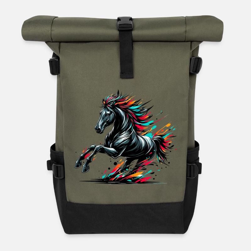 Pferd - Rolltop Rucksack - Olive/Schwarz