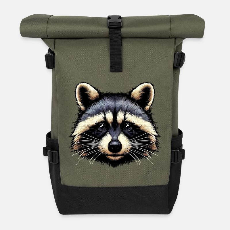 Waschbär - Rolltop Rucksack - Olive/Schwarz