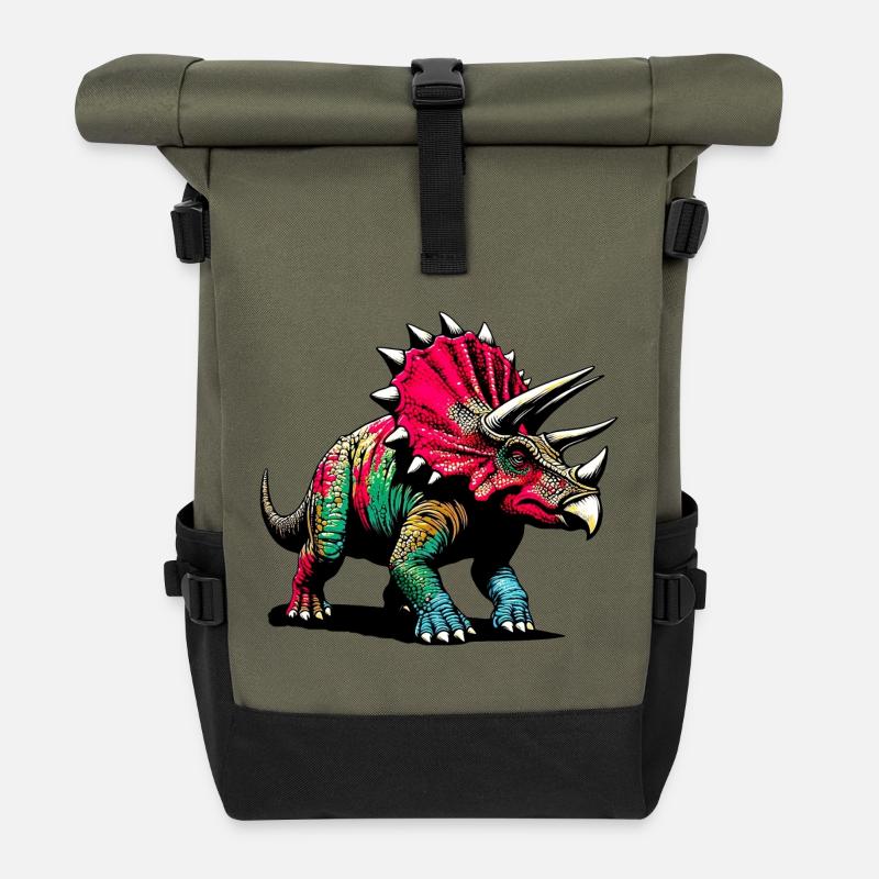 Dinosaurier - Rolltop Rucksack - Olive/Schwarz