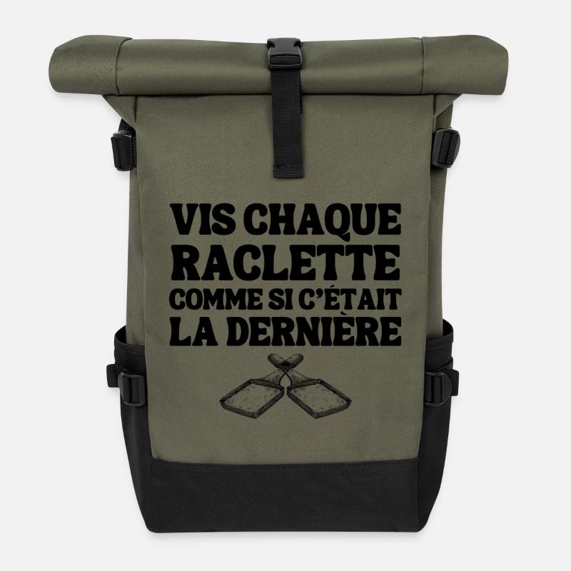 raclette, cheese, melted cheese - Roll Top Backpack - olive/black