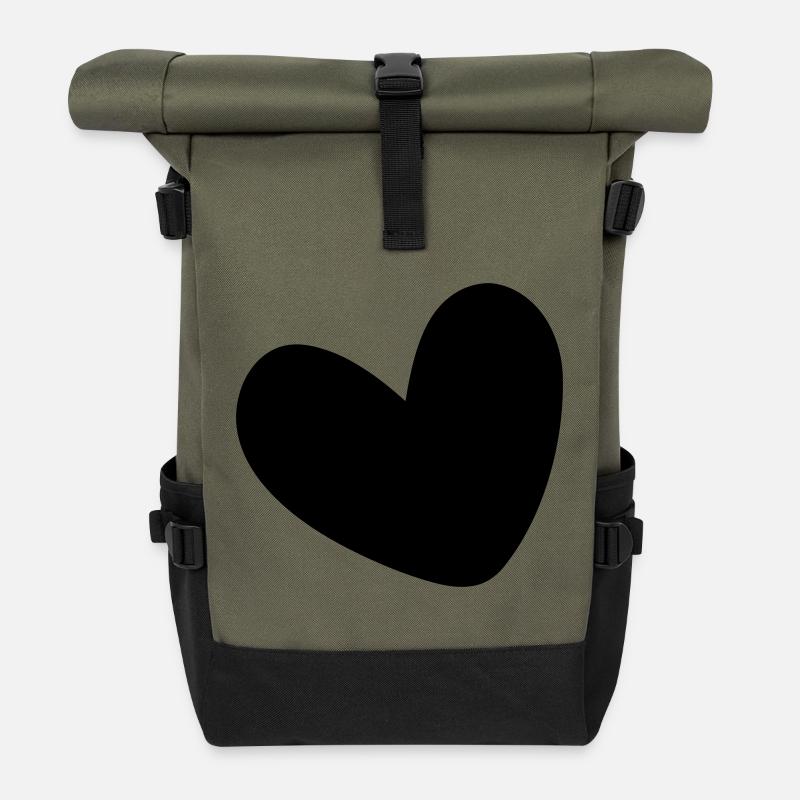 Herz einfarbig ausgefüllt - Rolltop Rucksack - Olive/Schwarz