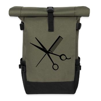 T-shirt de coiffeur élégant : ciseaux et peigne - Sac à dos roll top - olive/noir - Devant