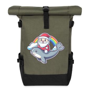 Robbe Tier Weihnachtsmann Regenbogen - Rolltop Rucksack - Olive/Schwarz - Vorne