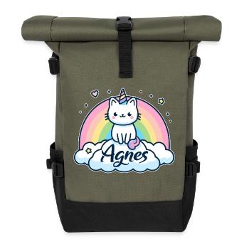 Agnes Name Vorname Einhornkatze - Rolltop Rucksack - Olive/Schwarz - Vorne