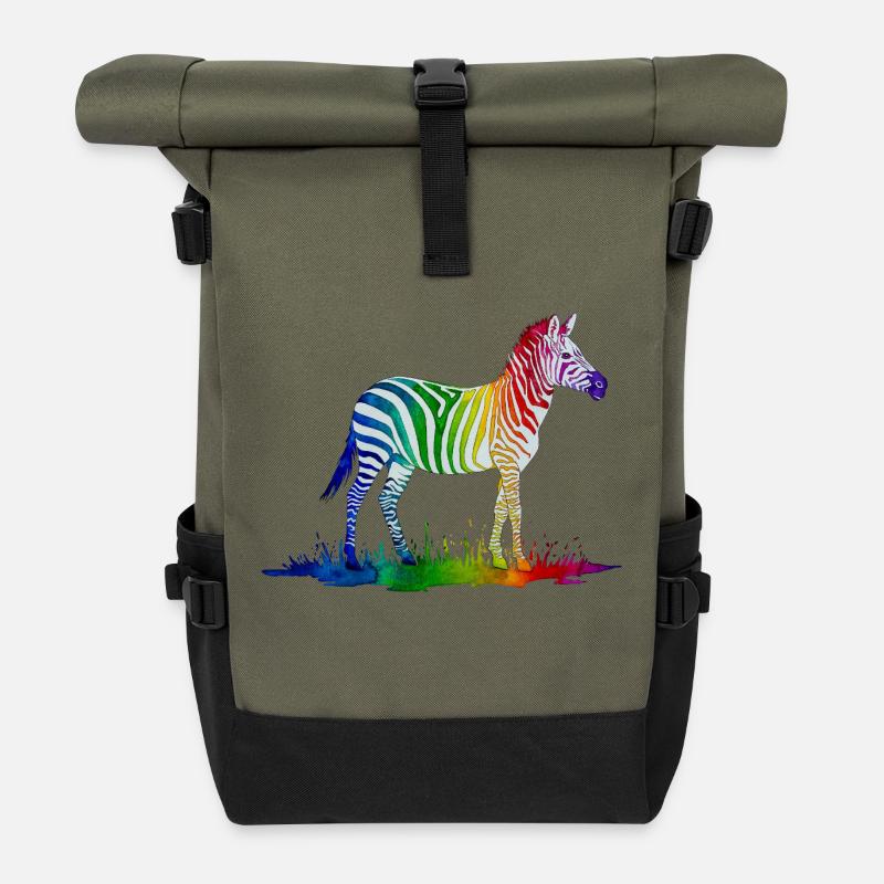 Regenbogen Zebra - Rolltop Rucksack - Olive/Schwarz