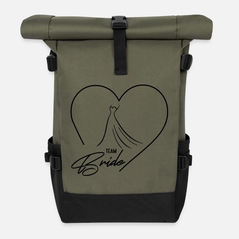 Team Bride! Herz & Brautkleid, personalisierbar - Rolltop Rucksack - Olive/Schwarz