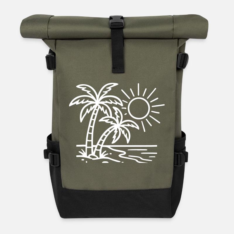 Insel Palmen Strand - Rolltop Rucksack - Olive/Schwarz