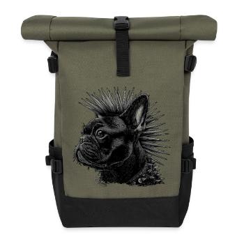 Punkrock Französische Bulldogge - Rolltop Rucksack - Olive/Schwarz - Vorne