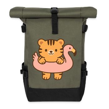 Petit tigre sur flotteur rose - Sac à dos roll top - olive/noir - Devant