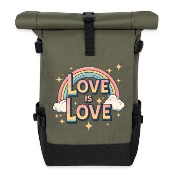 Love is Love – Retro Vintage Regenbogen Shirt - Rolltop Rucksack - Olive/Schwarz - Vorne