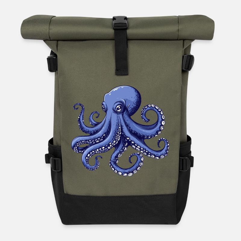 Meeresgeschmack Octopus Design - Rolltop Rucksack - Olive/Schwarz