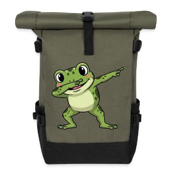 Süßer Frosch Kröte Unke Dabbing Kinder Cartoon - Rolltop Rucksack - Olive/Schwarz - Vorne