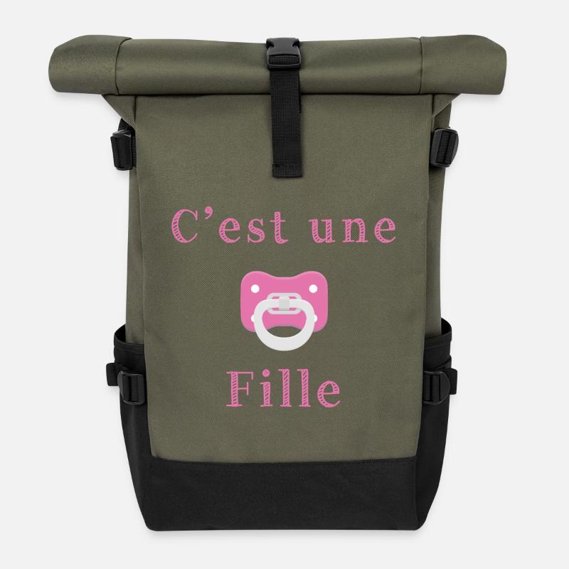 Geburt - es ist ein Mädchen - Rolltop Rucksack - Olive/Schwarz