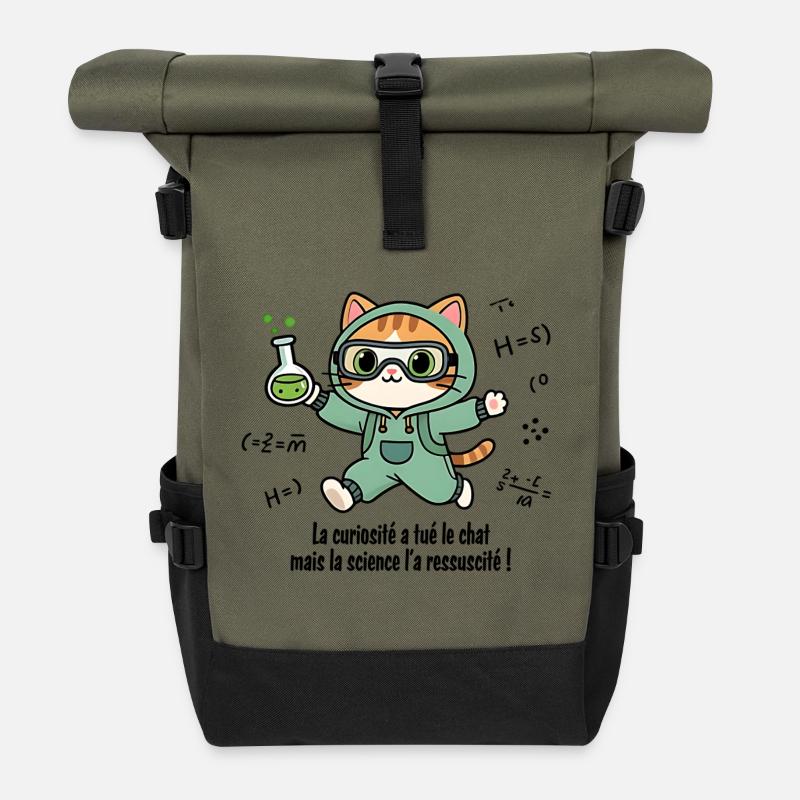 Die Neugier hat die Katze getötet, die Wissenschaft... - Rolltop Rucksack - Olive/Schwarz