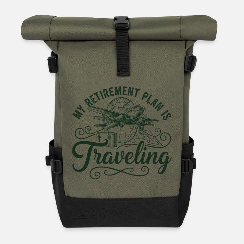 Retirement Plan is Traveling - Roll Top Backpack - olive/black