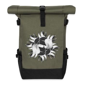 Abstrakte Formen – Dynamisches Schwarz-Weiß Design - Rolltop Rucksack - Olive/Schwarz - Vorne